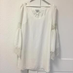 Bebe Elegant White Blouse with Lace Sleeves